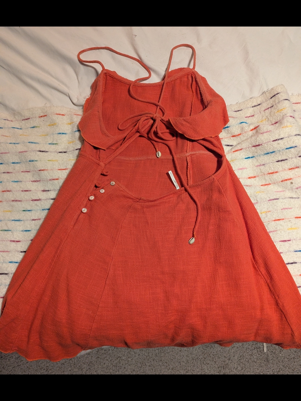 MAKE OFFER!! Free People - More Than a Mini Dress, Coral, Lace Up Back, Size L - Picture 3 of 10